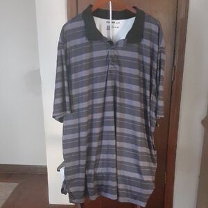 Reebok Men's Blue and Gray Striped Polo Shirt